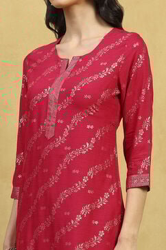 Pink Viscose Rayon Printed Straight Kurta image number 1