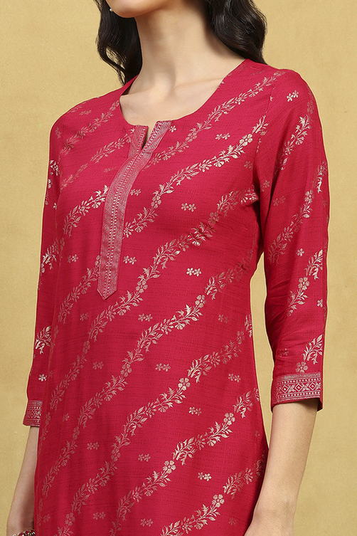Pink Printed Straight Kurta image number 1