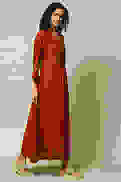 Rust LIVA Flared Printed Dress image number 4