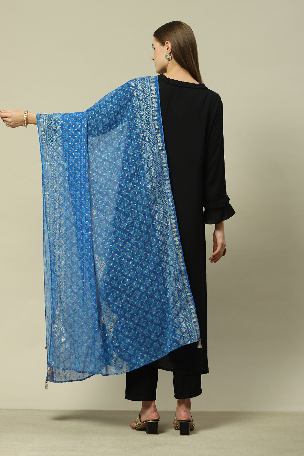 Blue Polyester Printed Dupatta image number 1