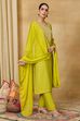 Lime Viscose Blend Straight Printed Suit Set