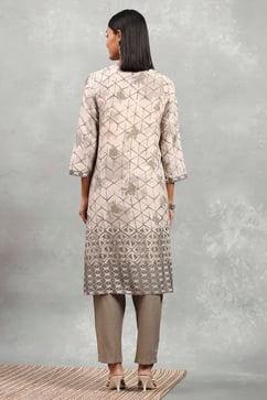 Grey Viscose Blend Printed A-Line Kurta Pants Set image number 4