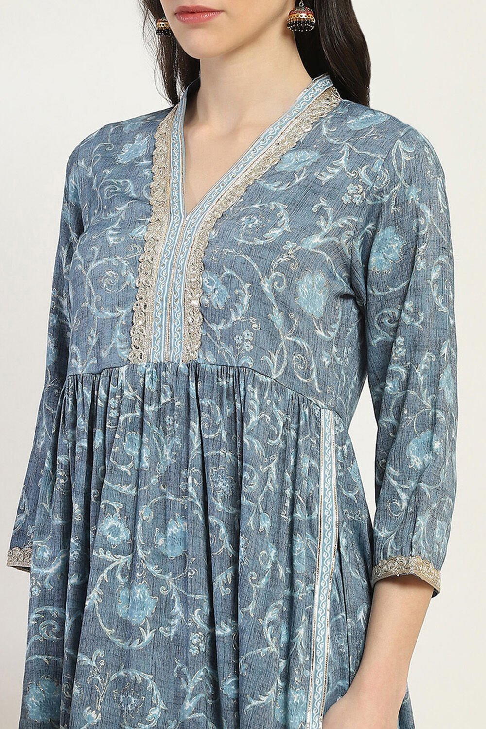 Grey Printed Gathered Suit Set image number 1