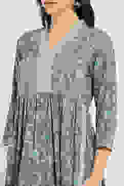 Grey Printed Gathered Suit Set image number 1