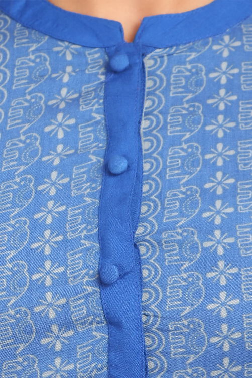 Blue Straight Cotton Kurta image number 4