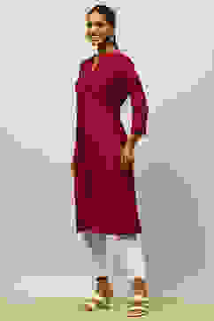 Pink Solid Straight Kurta image number 2