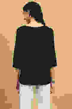 Black Viscose Rayon Embroidered Straight Top image number 3