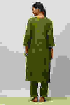Green Printed Straight Suit Set image number 4