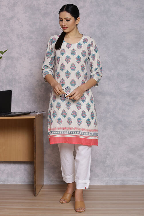 Sky Blue Cotton And Cambric Straight Kurta image number 0