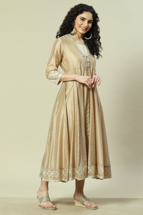 Beige Viscose Straight Dress image number 4