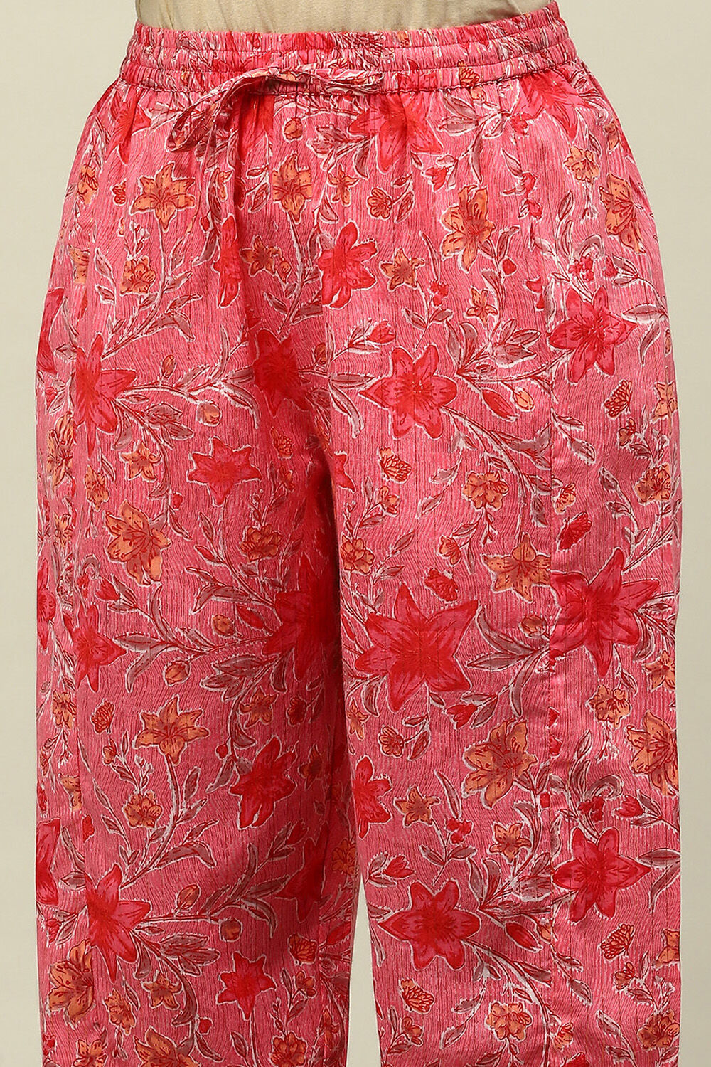 Pink Cotton Lurex A-Line Printed Kurta Salwar Suit Set image number 2
