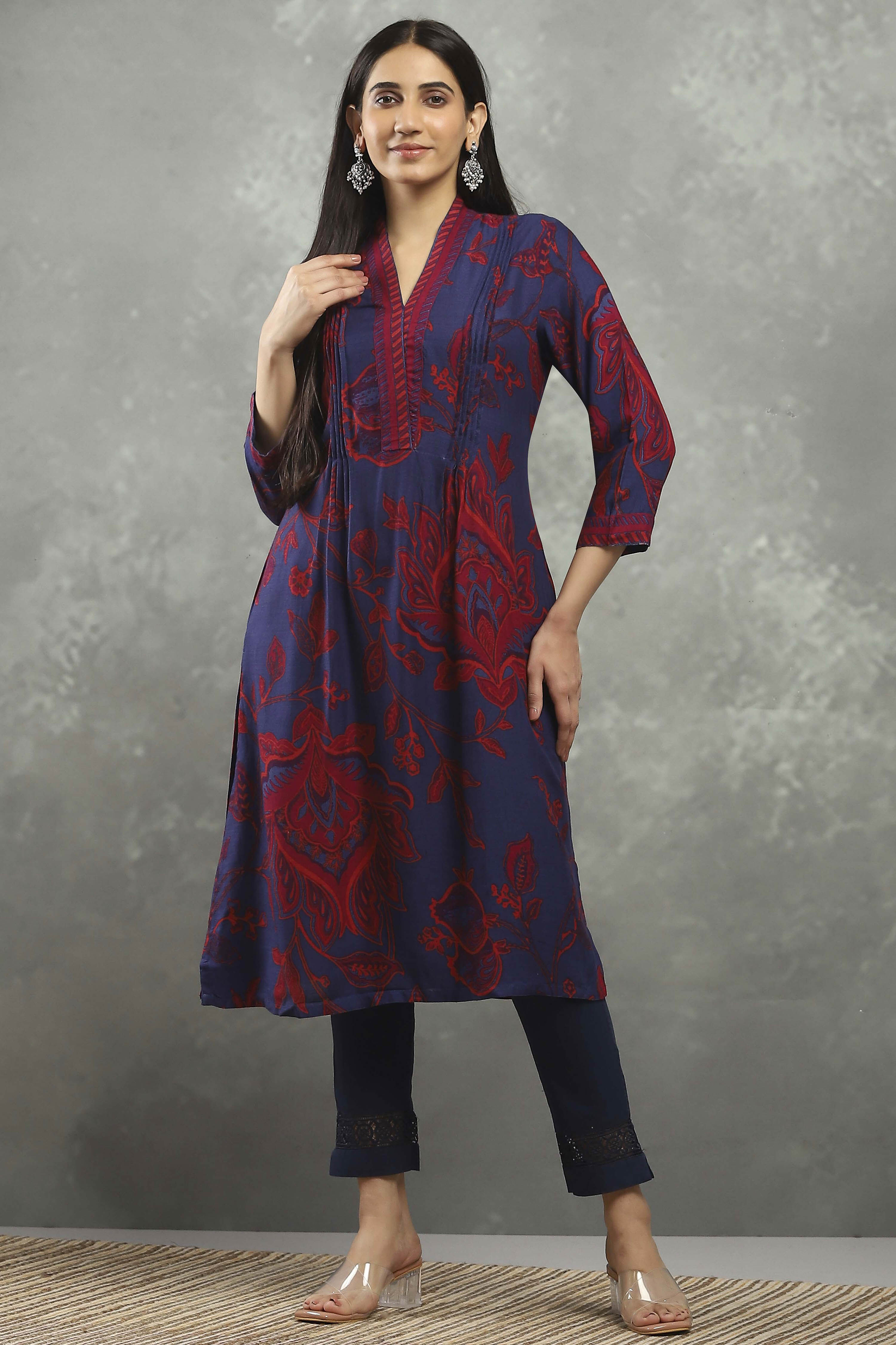 Blue Viscose Rayon Printed Straight Kurta image number 5
