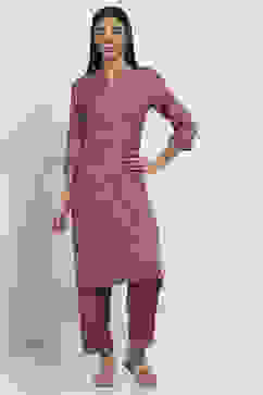 Maroon Printed Straight Kurta Set image number 6