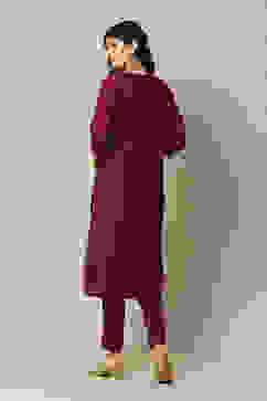 Purple LIVA Straight Printed Kurta Palazzo Suit Set image number 4