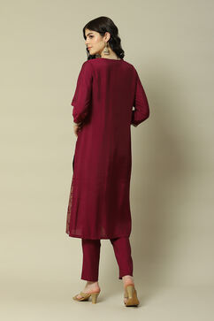 Purple LIVA Straight Printed Kurta Palazzo Suit Set image number 4