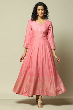 Pink LIVA Asymmetric Printed Dress image number 5