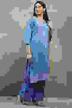 Blue Viscose Straight Kurta Pants Set image number 5