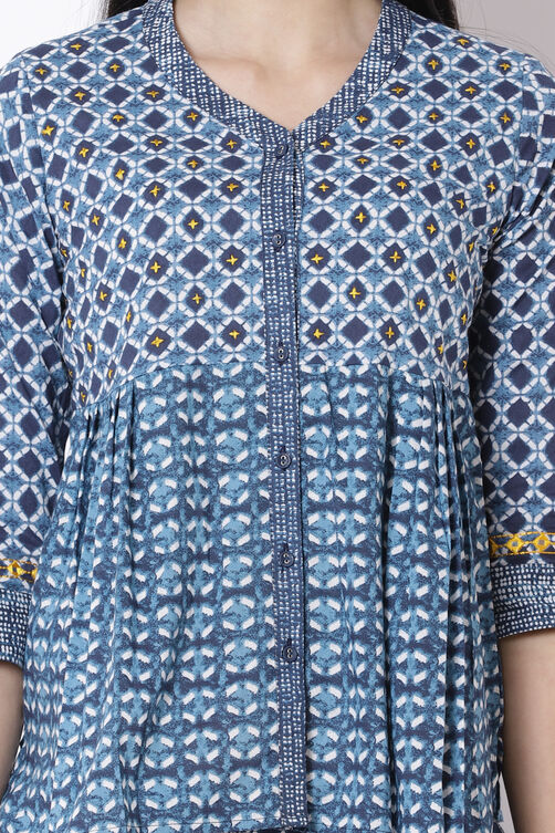 Indigo Cotton Flared Indie Top image number 1