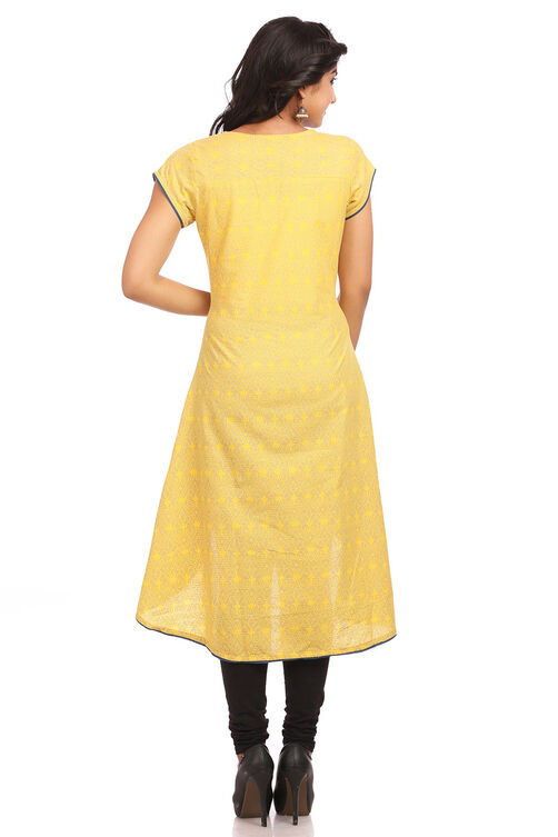 Yellow Asymmetric Cotton Kurta image number 1