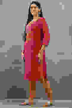 Pink Viscose Flared Kurta Pants Set image number 3