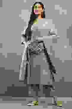 Mauve Polyester Yarndyed Straight Suit Set image number 6