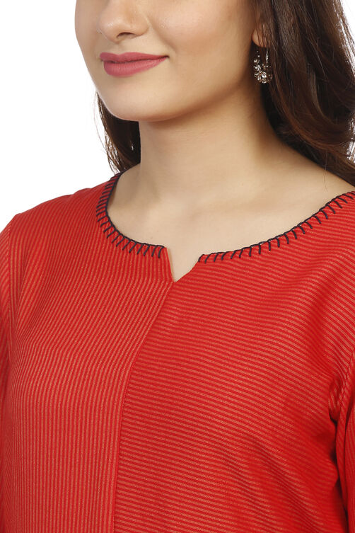 Red Straight Cotton Kurta image number 1