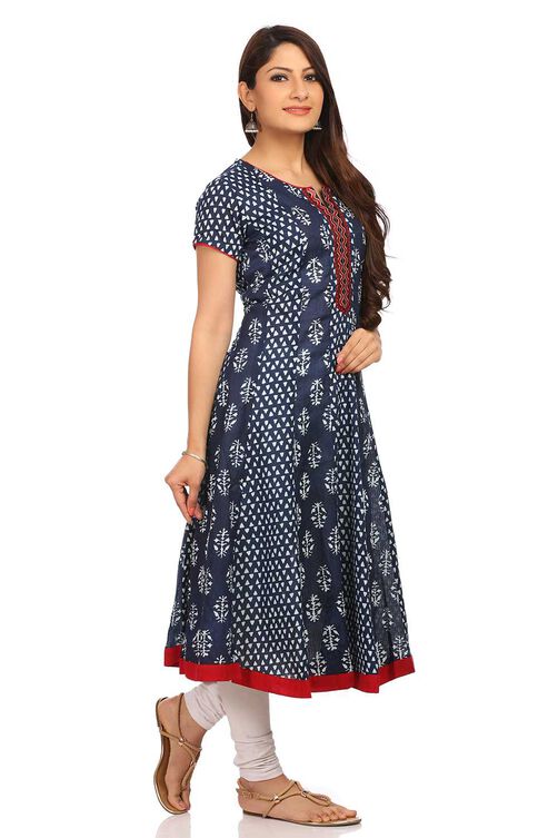 Indigo Flared Cotton Kurta image number 1