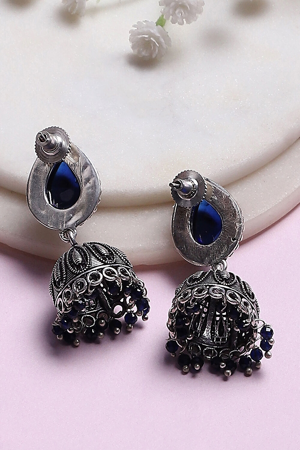 Navy Brass Jhumka image number 2