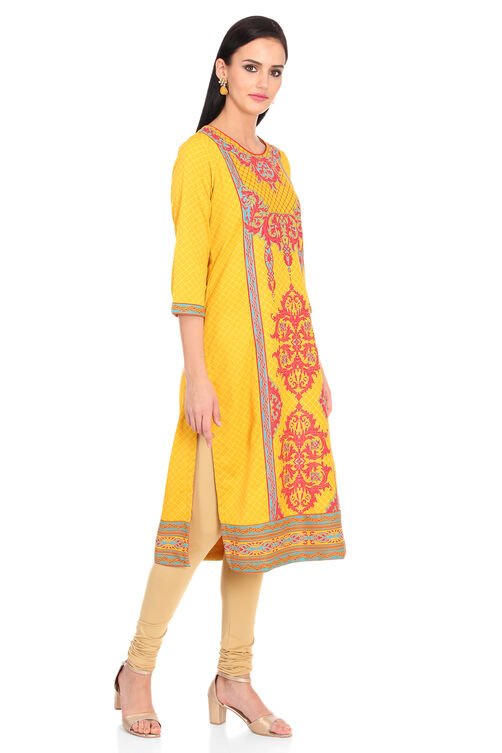 Mustard Straight Poly Cotton Kurta image number 2