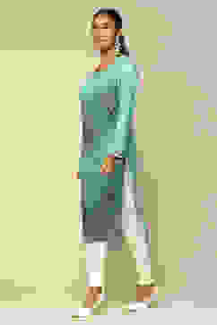 Green Acrylic Printed Straight Kurta image number 2