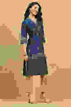 Blue Art Silk Printed Straight Kurta image number 4