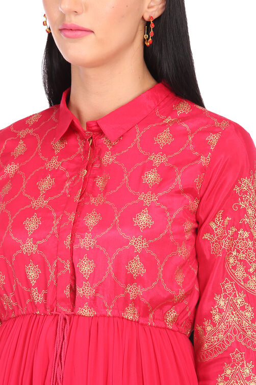 Pink Flared Viscose Kurta image number 1