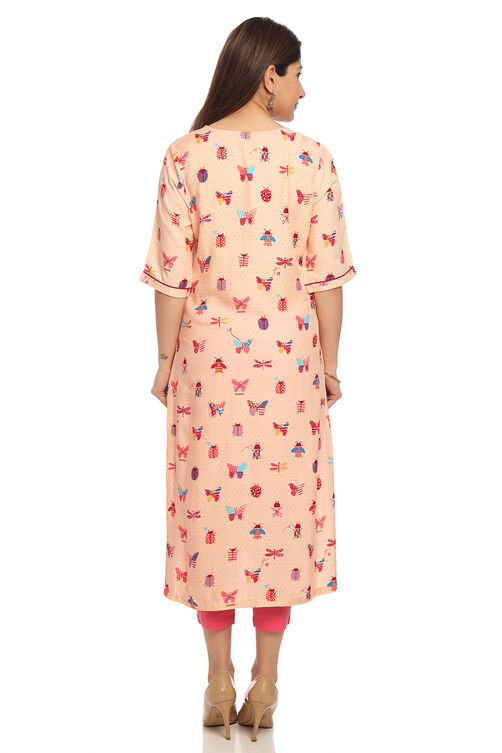Peach Straight Viscose Kurta image number 4