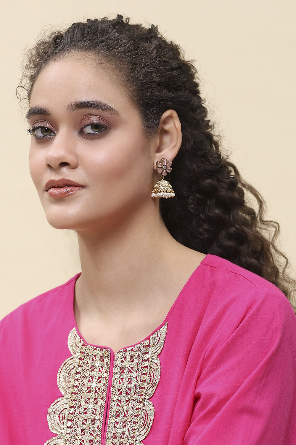 Pink Brass Jhumka image number 3