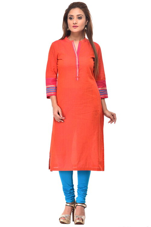 Pink Straight Cotton Kurta image number 0