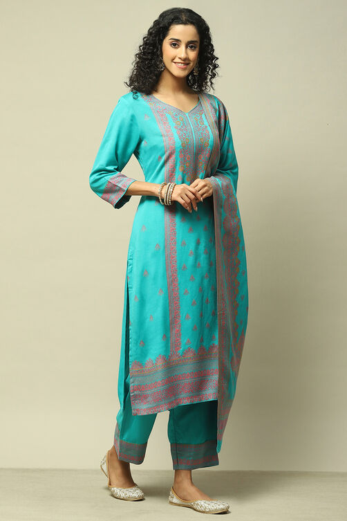 Coral Poly Viscose Straight Yarndyed Kurta Palazzo Suit Set image number 6