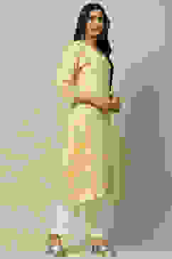 Yellow Rayon A-line Kurta image number 4