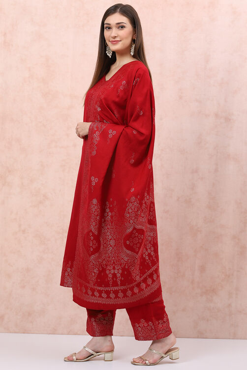 Red Art Silk Straight Suit Set image number 5