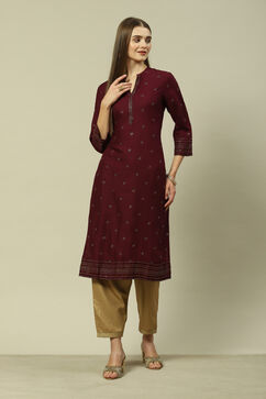 Purple LIVA Straight Printed Kurta image number 0