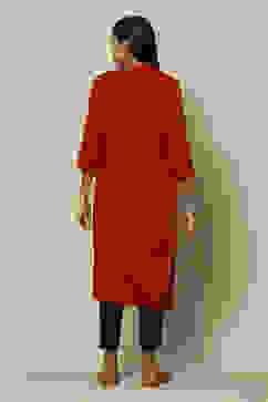 Maroon Polyester Straight Yarndyed Kurta image number 4