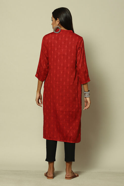 Maroon Polyester Straight Yarndyed Kurta image number 4