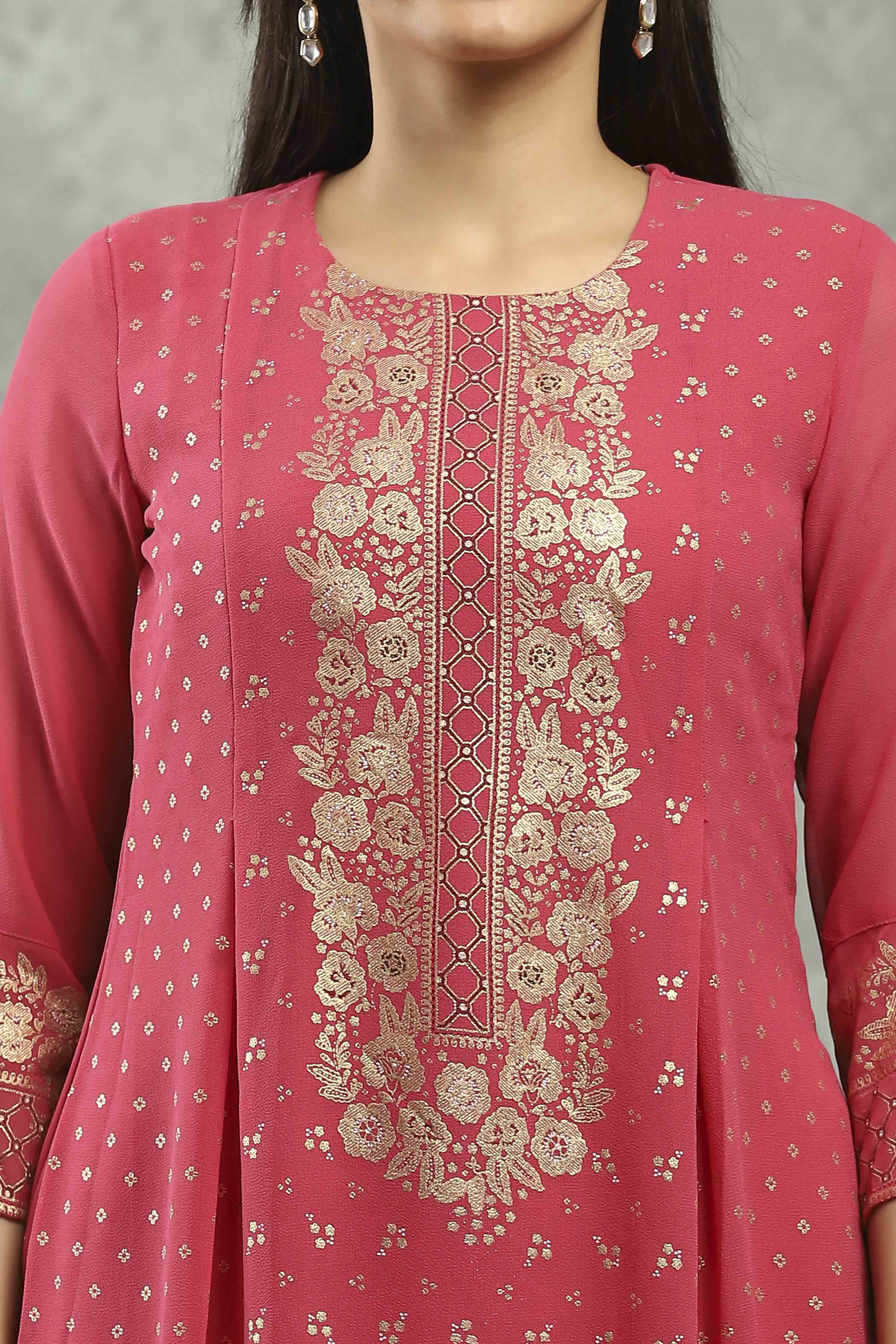 Pink Viscose Straight Kurta Pants Set image number 1