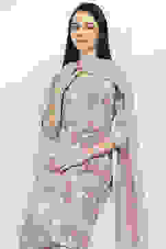 Mauve Cotton Floral Straight Suit Set image number 7