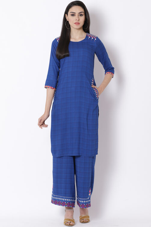 Blue Viscose Straight Kurta image number 0