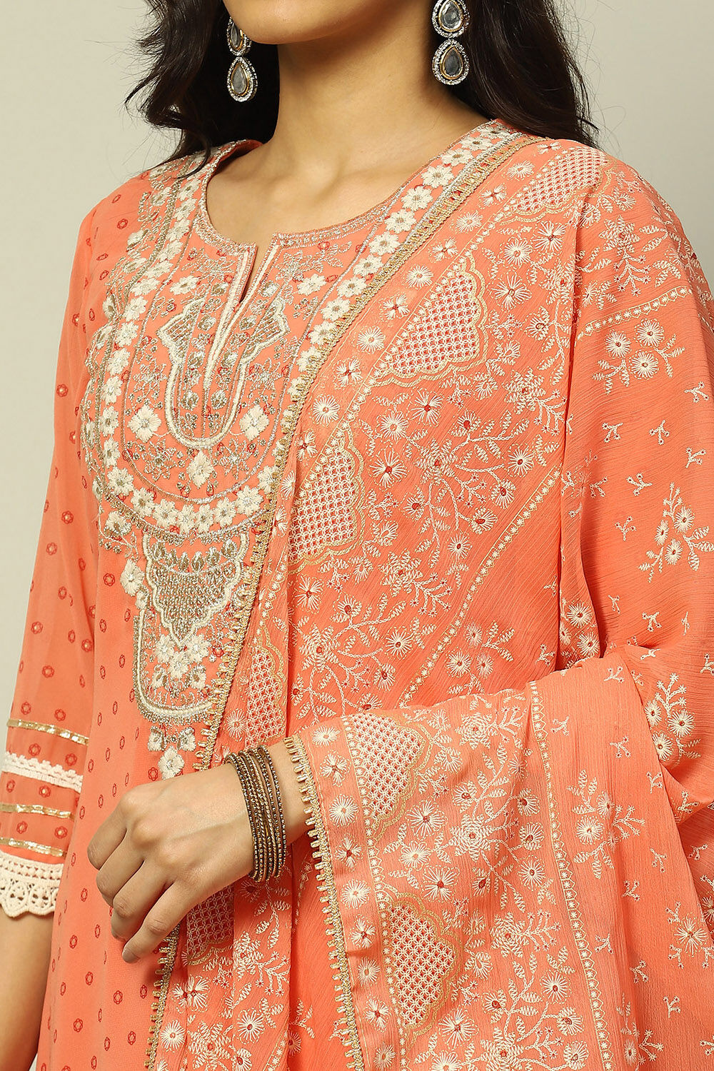 Coral Polyester Straight Suit Set image number 1