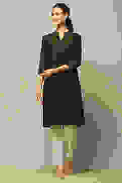 Olive Green Solid Straight Kurta image number 0