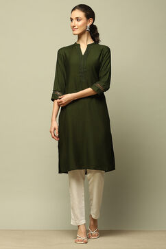 Olive Green Solid Straight Kurta image number 0