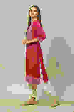 Purple LIVA Straight Printed Kurta image number 2