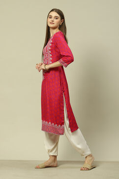 Purple LIVA Straight Printed Kurta image number 2