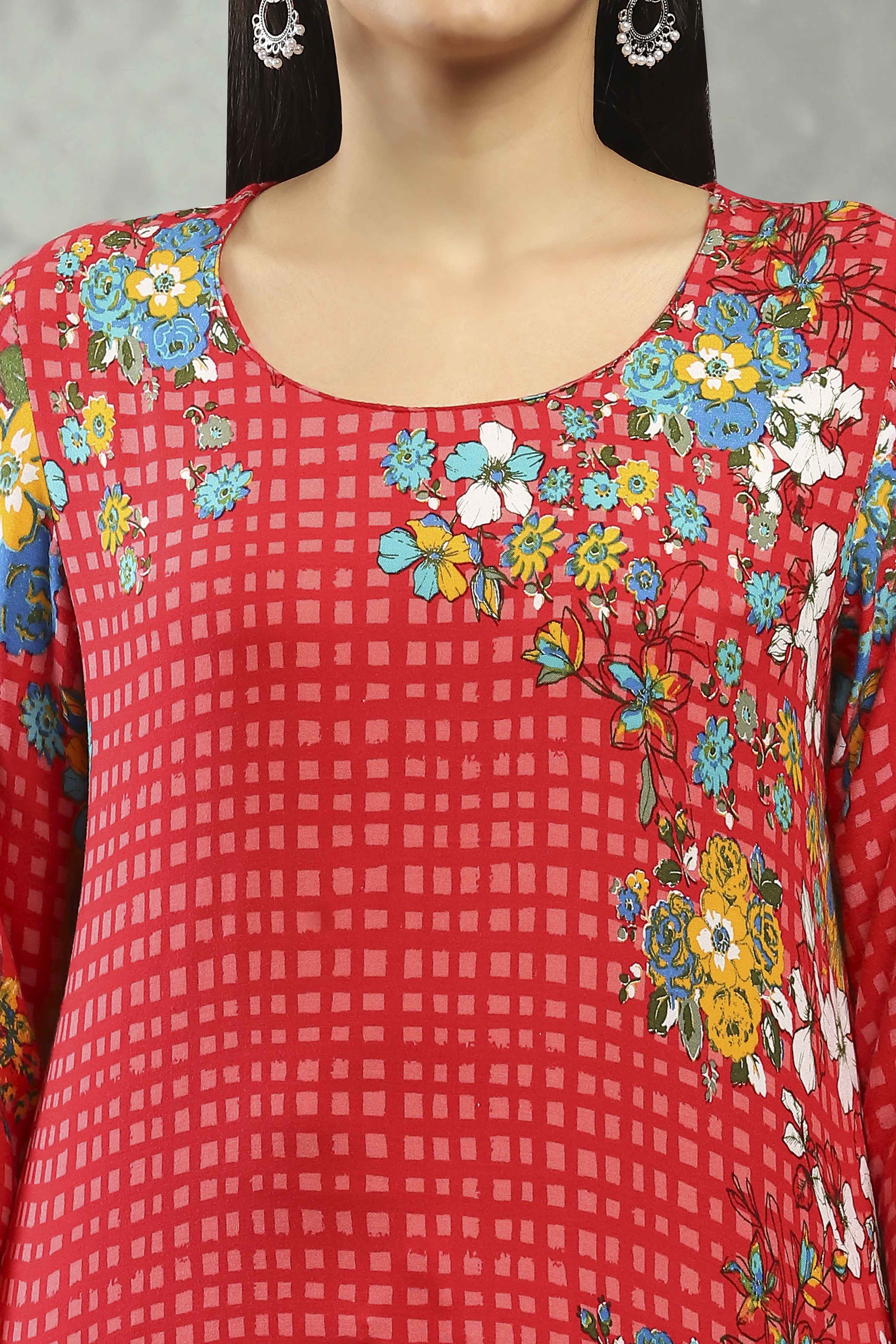 Red Viscose Straight Kurta Pants Set image number 1